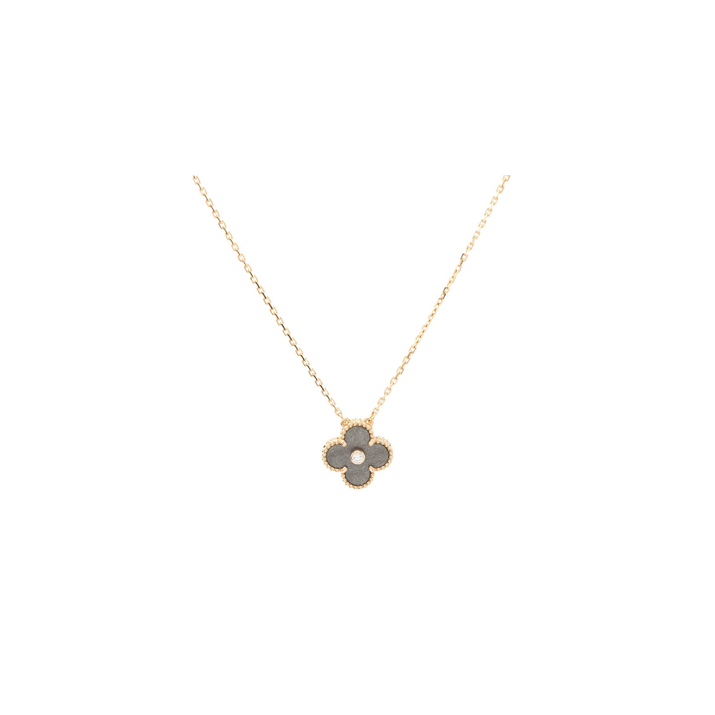 Van Cleef & Arpels 2023 Alhambra Holiday Limited Pendant Silver Obsidian Rose Gold Diamond