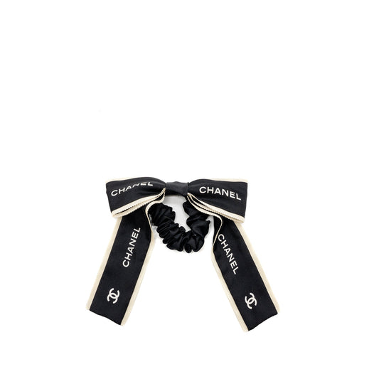 Chanel Hair Tie silk twill Black / White