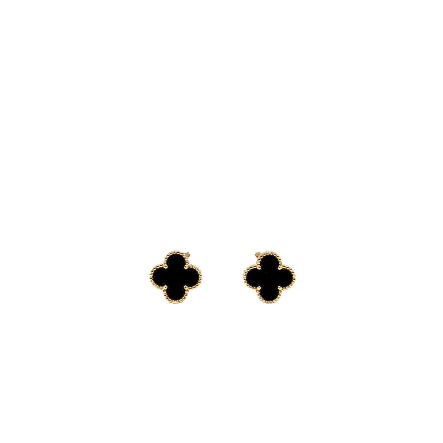 Van Cleef & Arpels Vintage Alhambra Earrings Onyx Yellow Gold