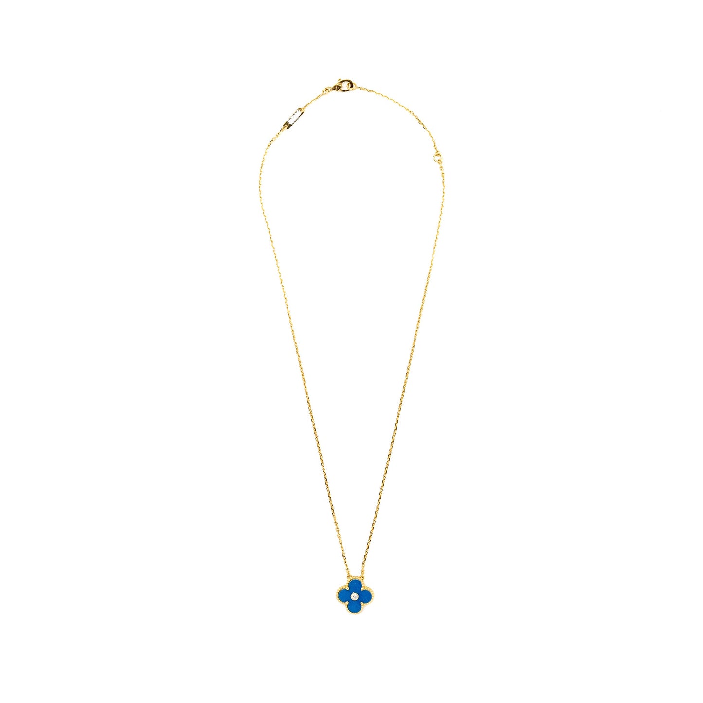 Van Cleef & Arpels Vintage Alhambra Pendant, Celestial Blue Sevres Procelain Yellow Gold, Diamond