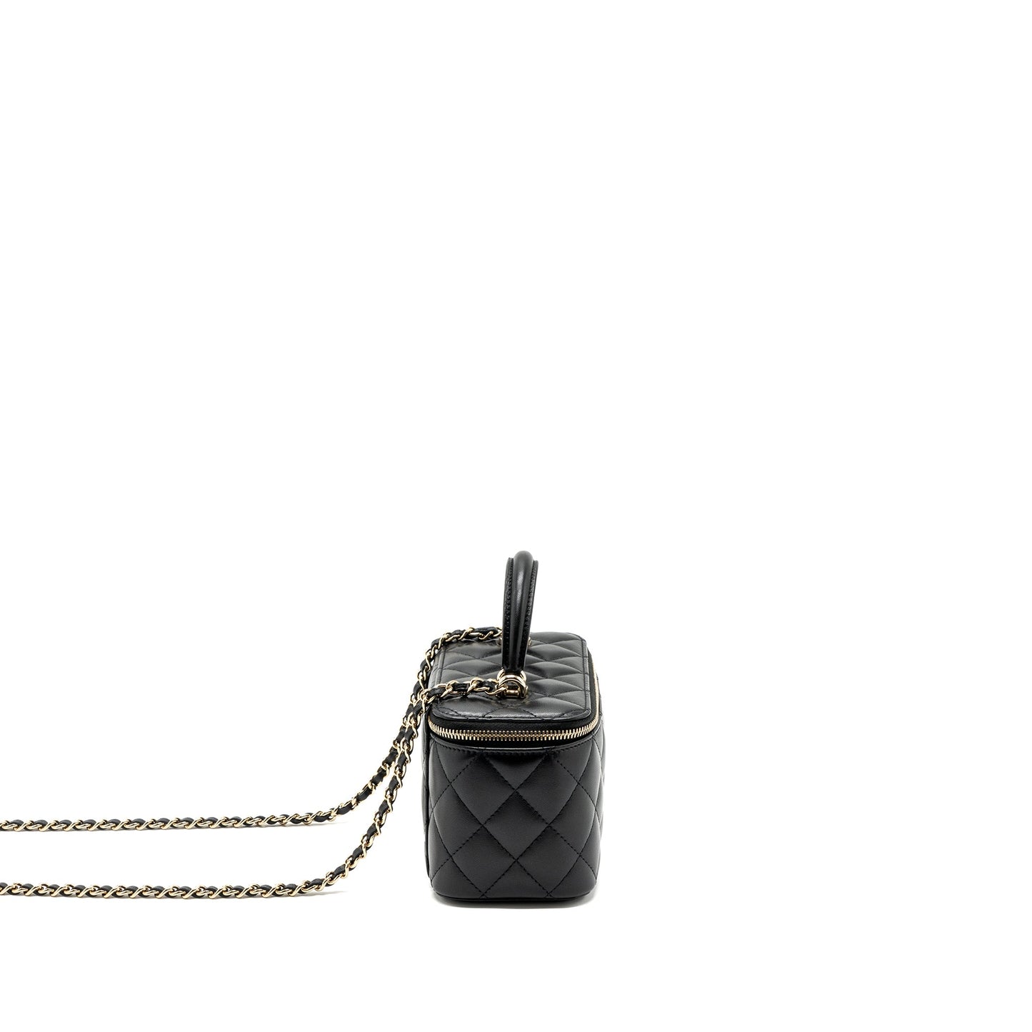 Chanel Top Handle Long Vanity With Chain Lambskin Black LGHW(Microchip)