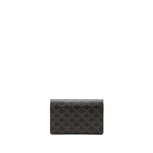 Celine wallet on strap triomphe canvas / lambskin tan GHW