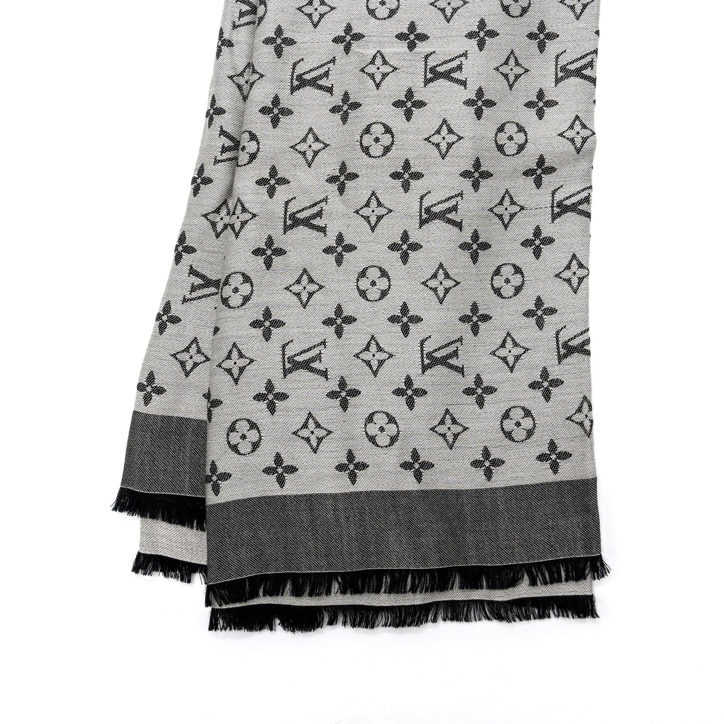 Louis Vuitton Monogram Scarf Silk/Wool Black/Grey