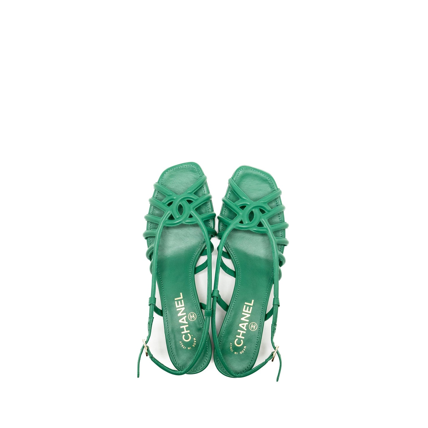 Chanel Size 37.5 22B CC Logo Sandals Lambskin Green SHW