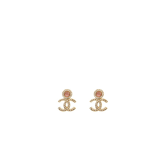 Chanel cc logo earrings with pink/crystal Gold tone