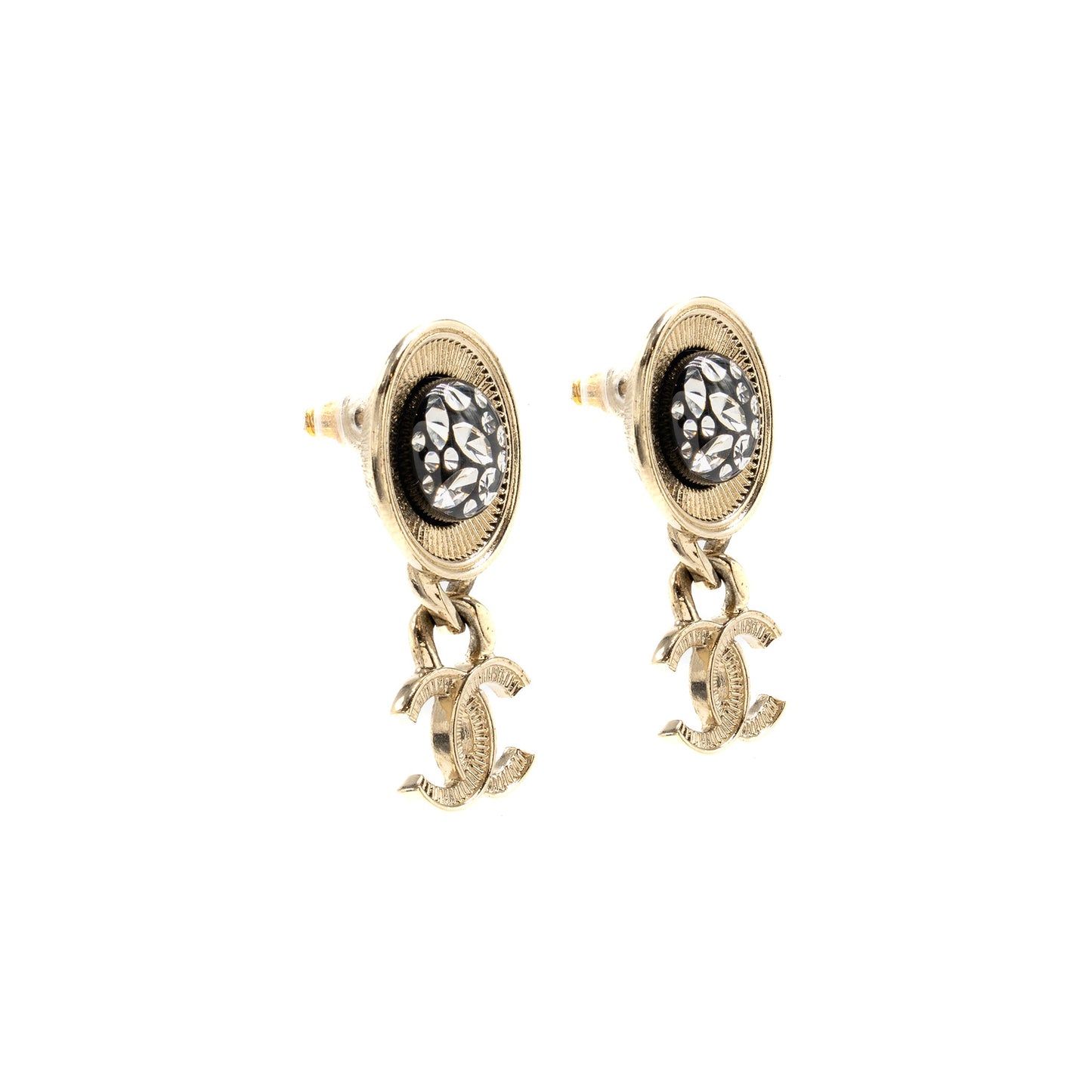 Chanel CC drop earrings light gold tone