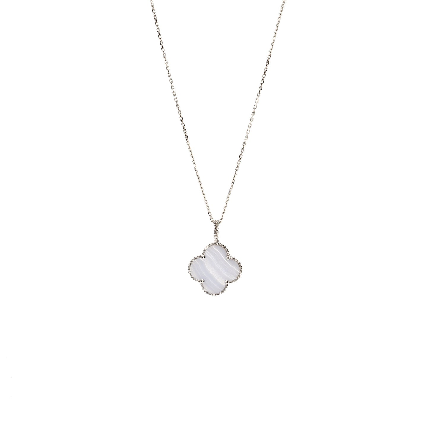Van Cleef and Arpels Magic Alhambra Long necklace, 1 motif 18k white gold, Chalcedony