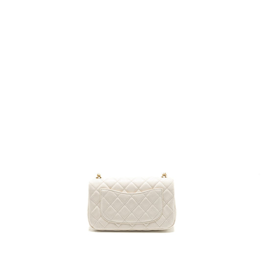 Chanel pearl crush mini rectangular flap bag lambskin White GHW(microchip)