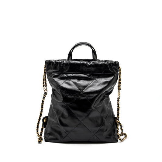 Chanel 22 Backpack Shiny Calfskin  Black GHW (Microchip)