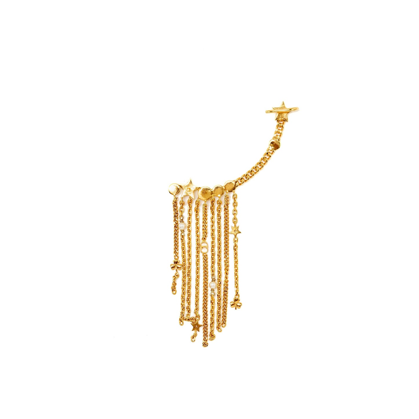 Luxury Dior Star and Pearl Drop Earring/Clip Gold Tone