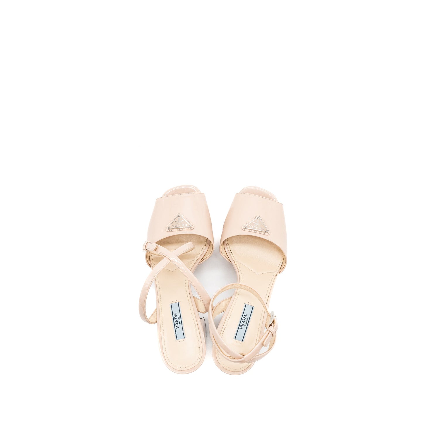 Prada Size 38.5 Heel Sandals Patent Leather Beige SHW