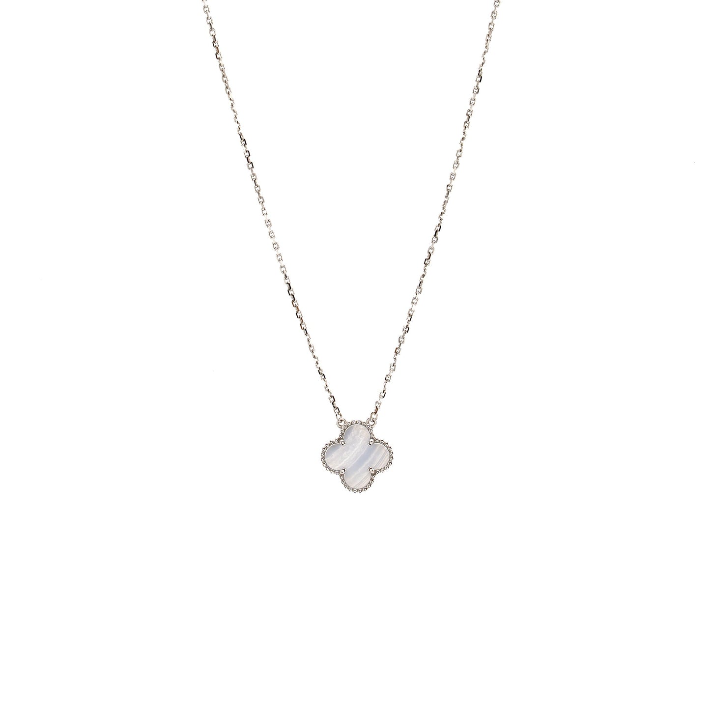 Van Cleef & Arpels Vintage Alhambra Pendant White Gold, Chalcedony