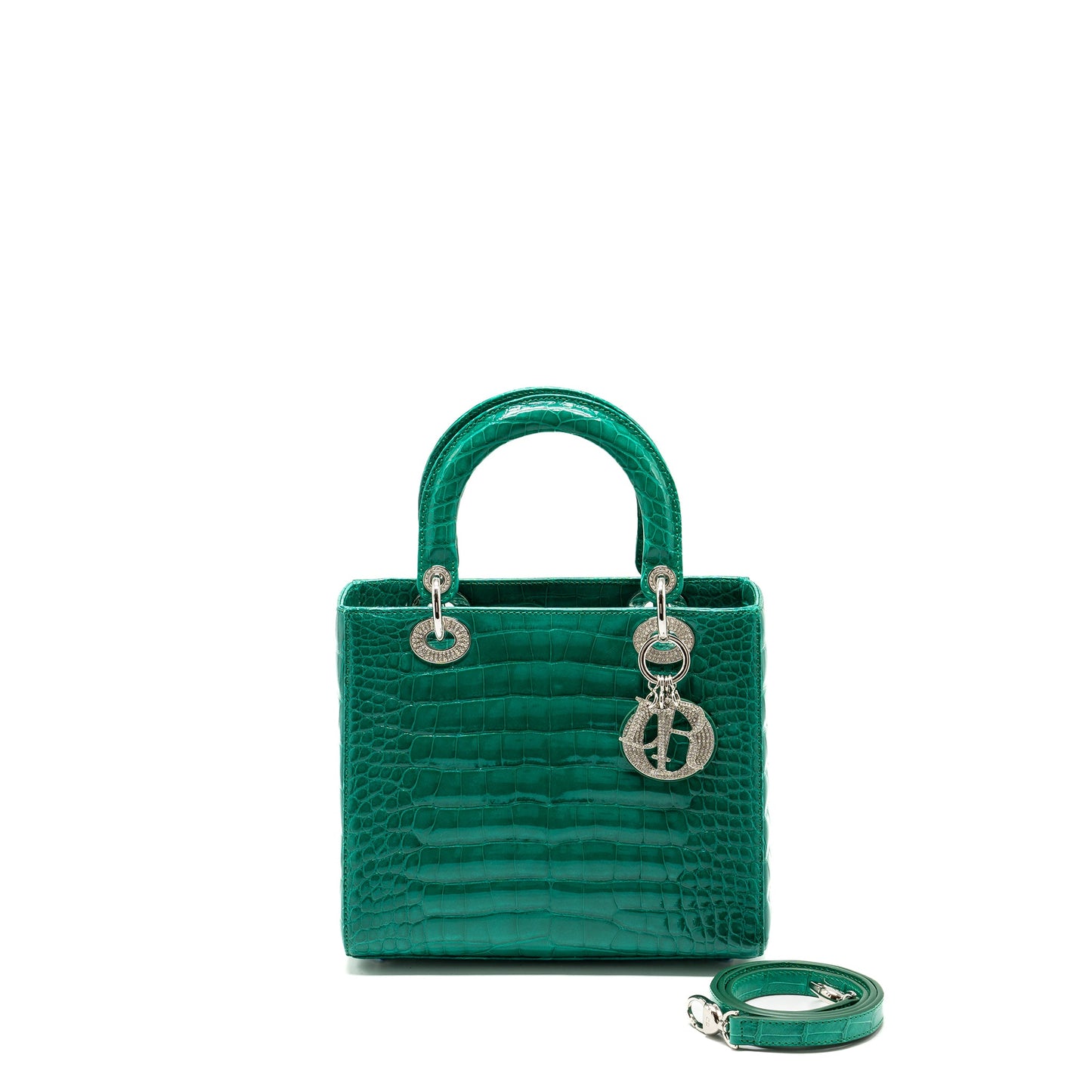 Dior medium lady dior crocodile green SHW with crystal