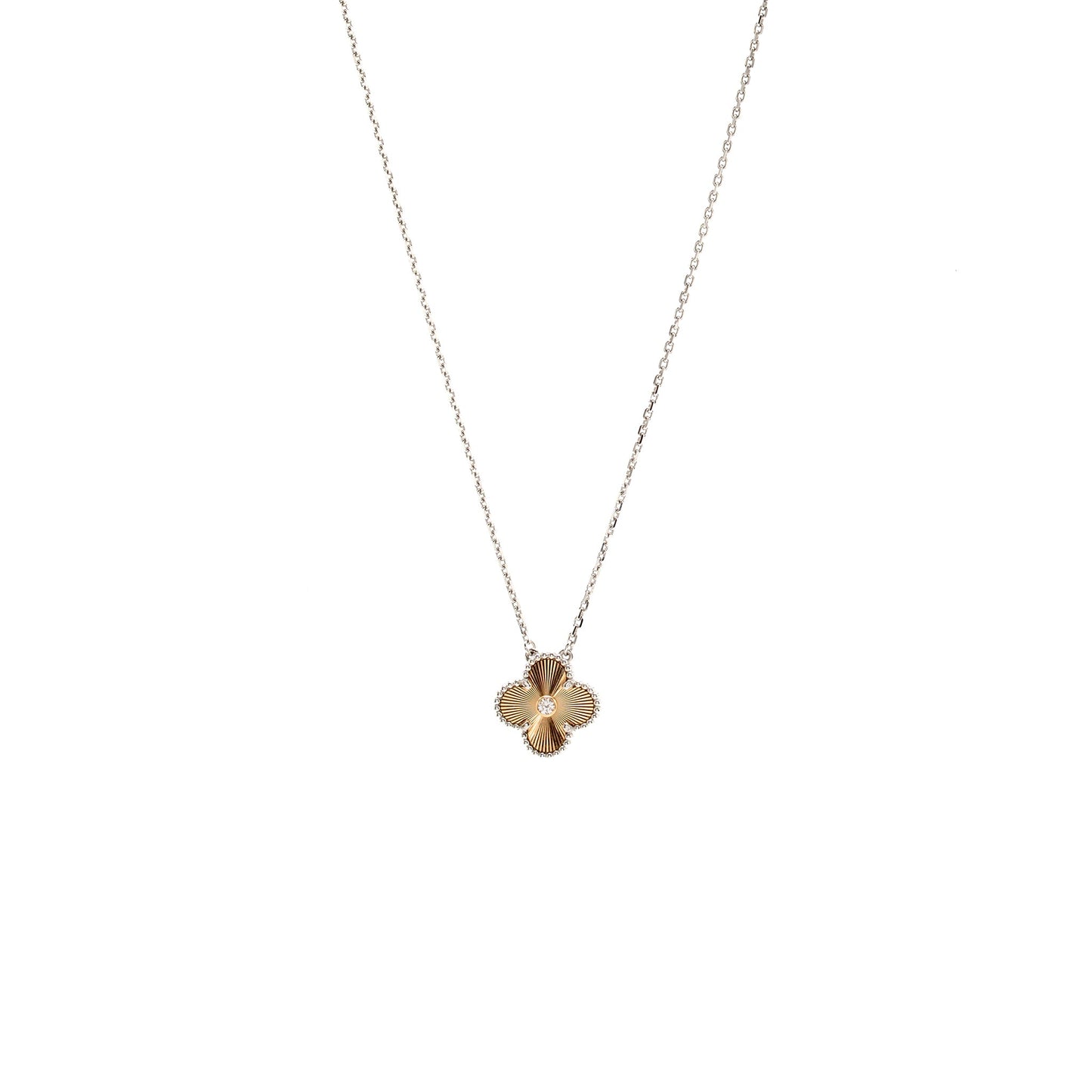 Van Cleef & Arpels Vintage Alhambra Pendant White Gold, Guilloche Rose Gold, Diamond