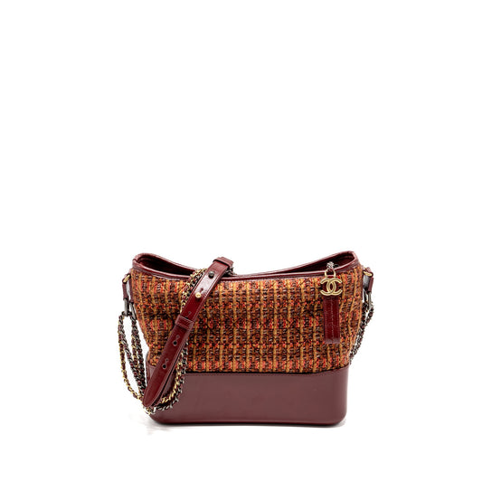 Chanel Gabrielle hobo bag tweed/ calfskin red/multicolour multicolour hardware
