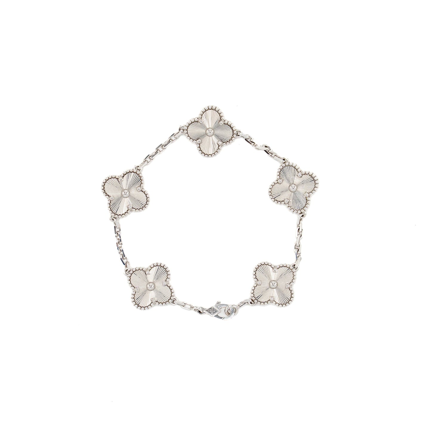 Van Cleef & Arpels Vintage Alhambra Bracelet 5 Motifs Guilloche White Gold