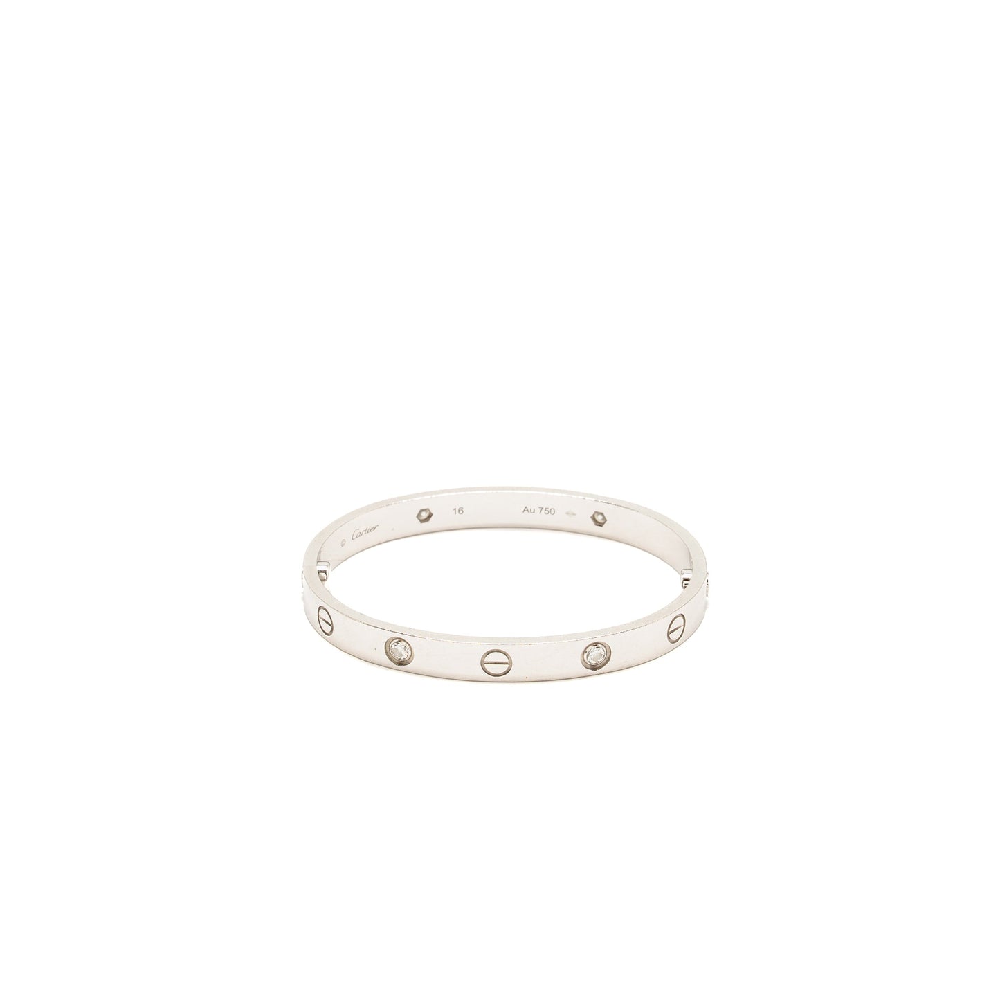 Cartier size 16 love bracelet white gold with 4 diamonds