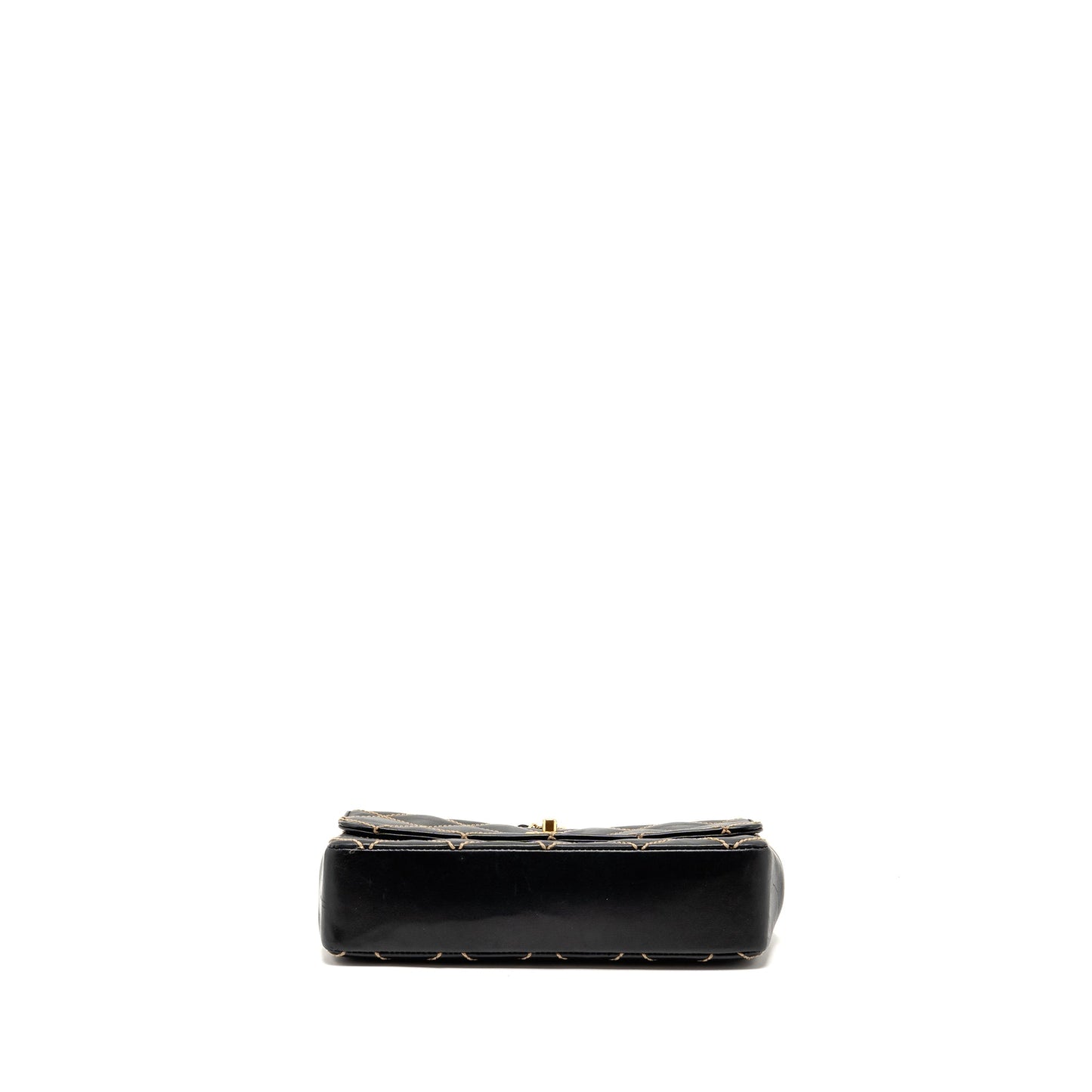 Chanel Vintage quilted flap bag lambskin black with white stitching GHW