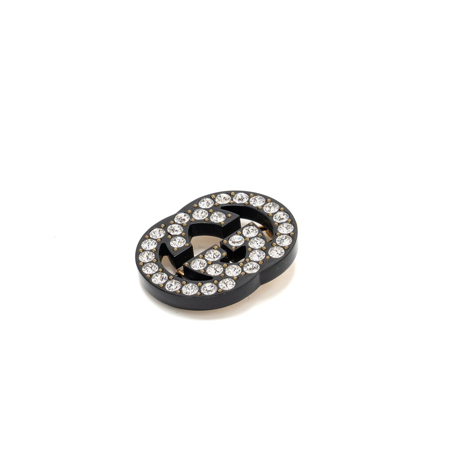 Gucci GG Logo Crystal Hair Clip Black GHW