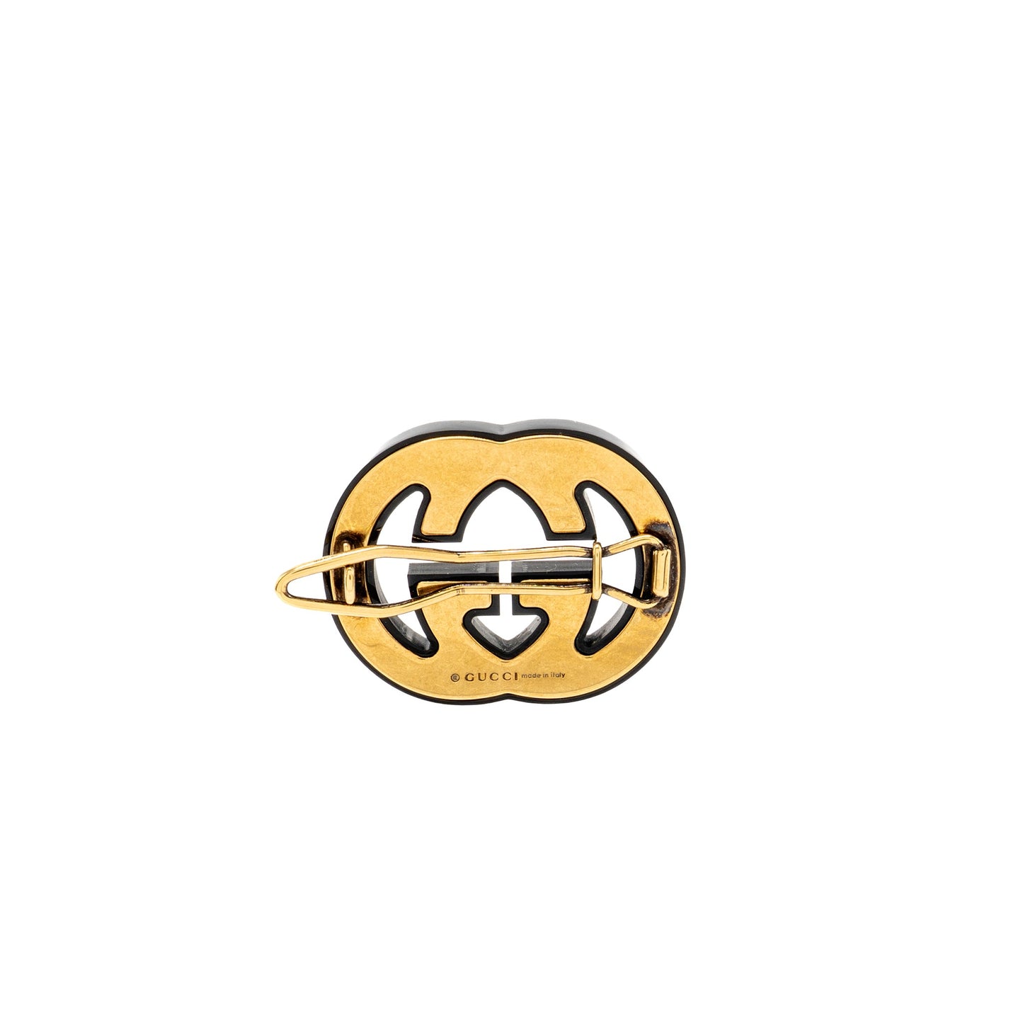 Gucci GG Logo Crystal Hair Clip Black GHW