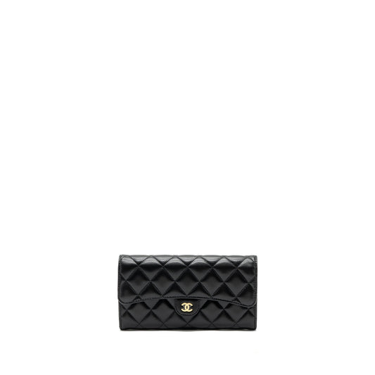 Chanel classic long flap wallet lambskin black GHW (microchip)