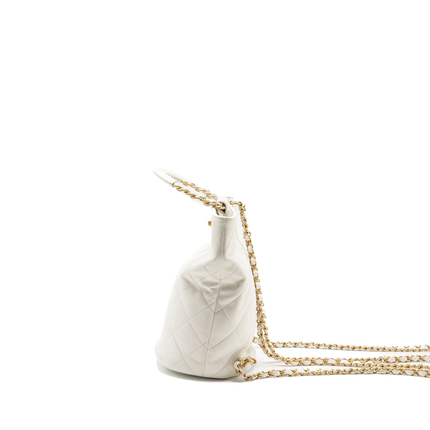 Chanel Round Handle Bucket Backpack Lambskin White GHW