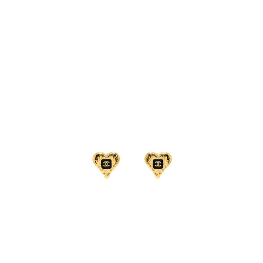 Chanel Heart Shape CC Logo Earrings gold tone