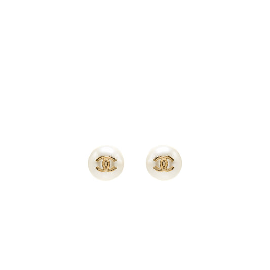 Chanel giant pearl earrings gold tone