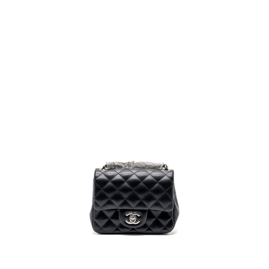 Chanel mini square flap bag lambskin black SHW (microchip)