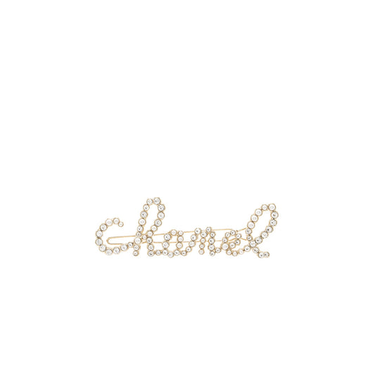 Chanel Letter crystal and pearl hair clip light gold tone