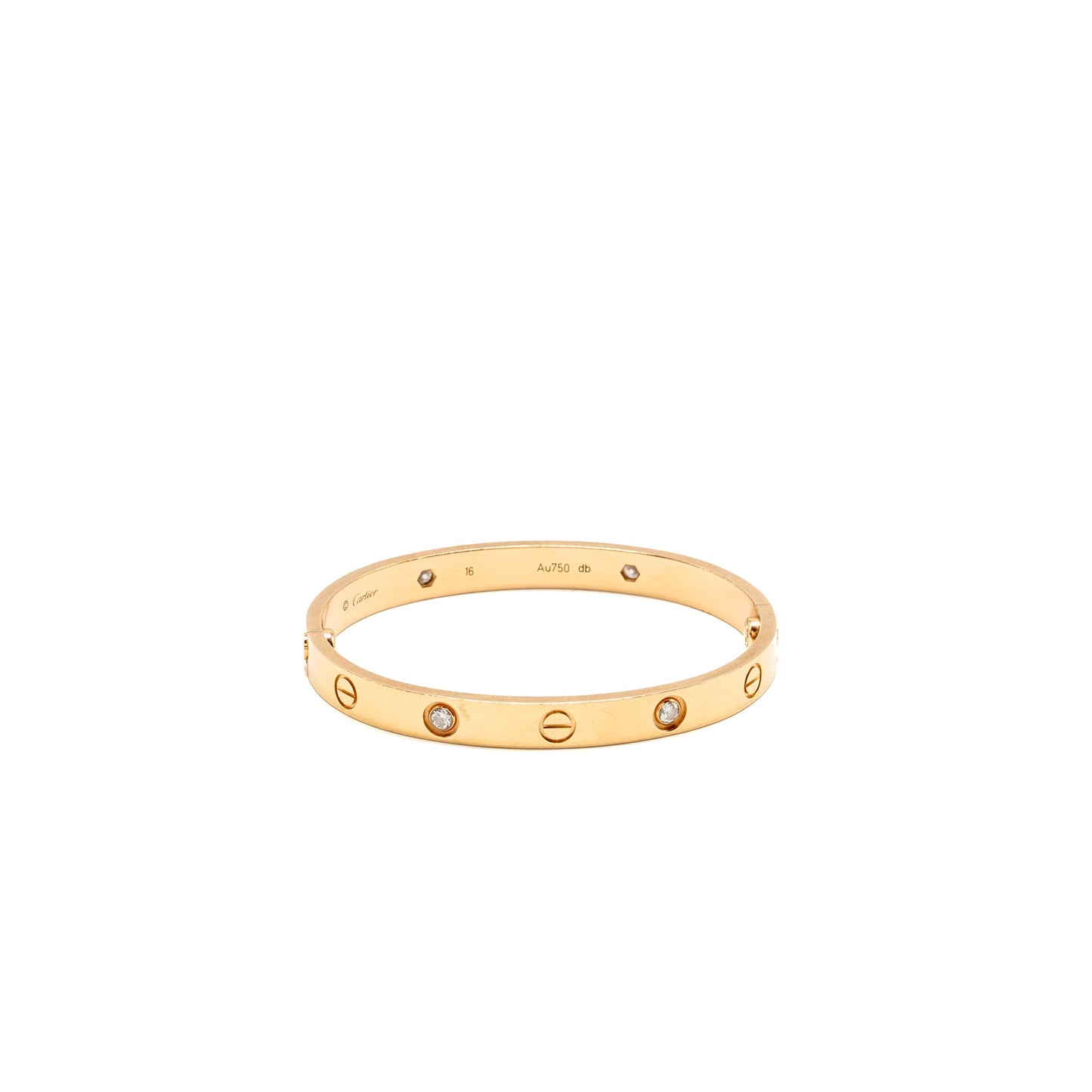 Cartier size 16 love bracelet rose gold with 4 diamonds