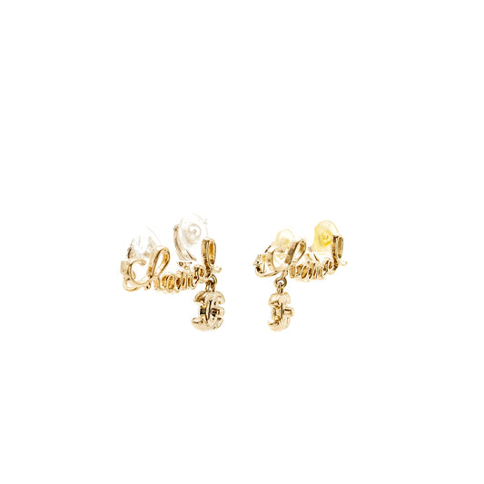 Chanel Letter and CC Drop Ear Clip Light Gold Tone