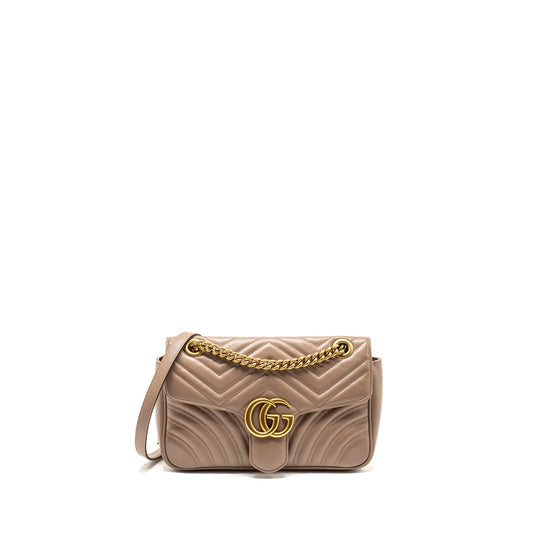 GUCCI Small GG Marmont Shoulder Bag Calfskin Beige GHW