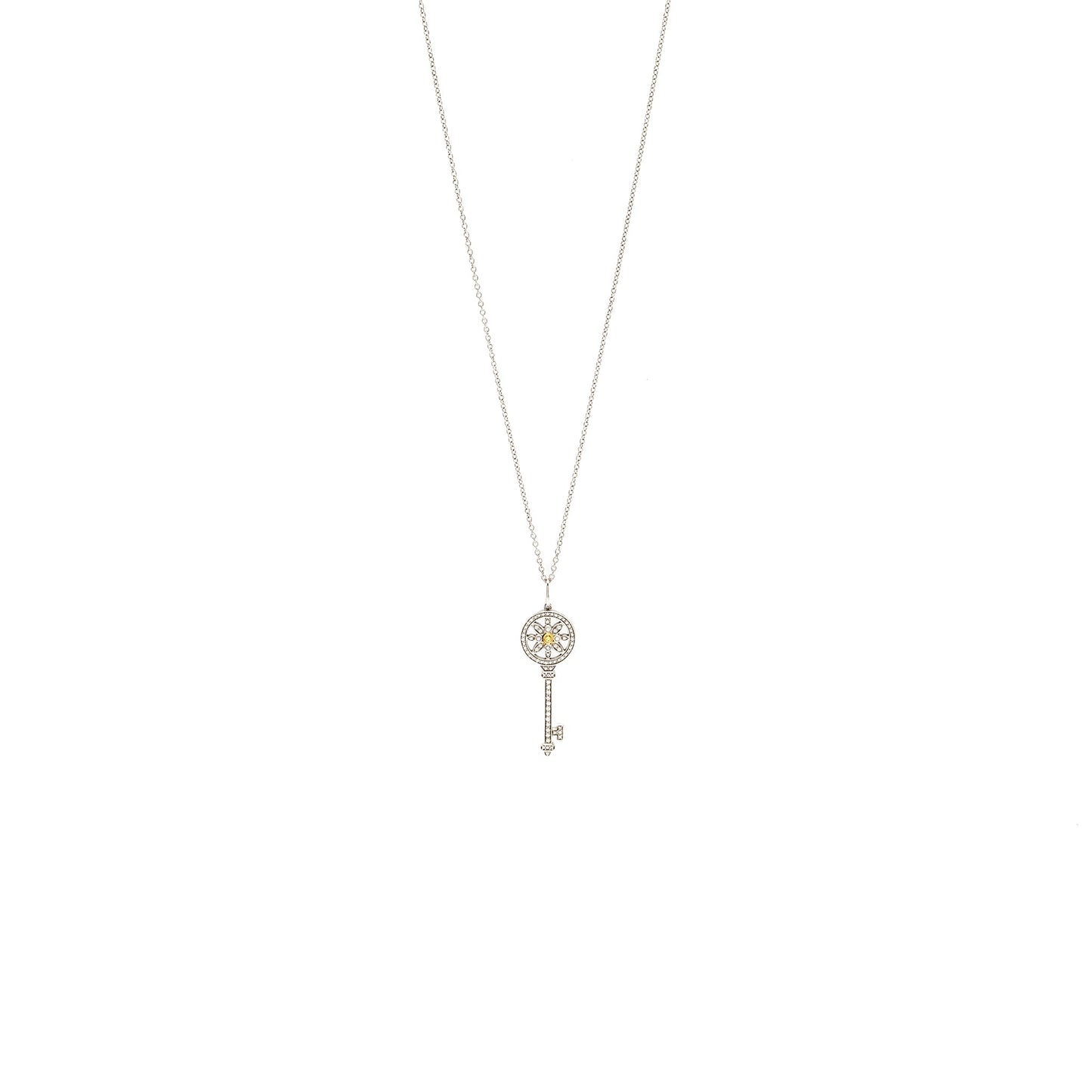 Tiffany Mini Daisy Key Pendant 18K White Gold, yellow/White Diamonds