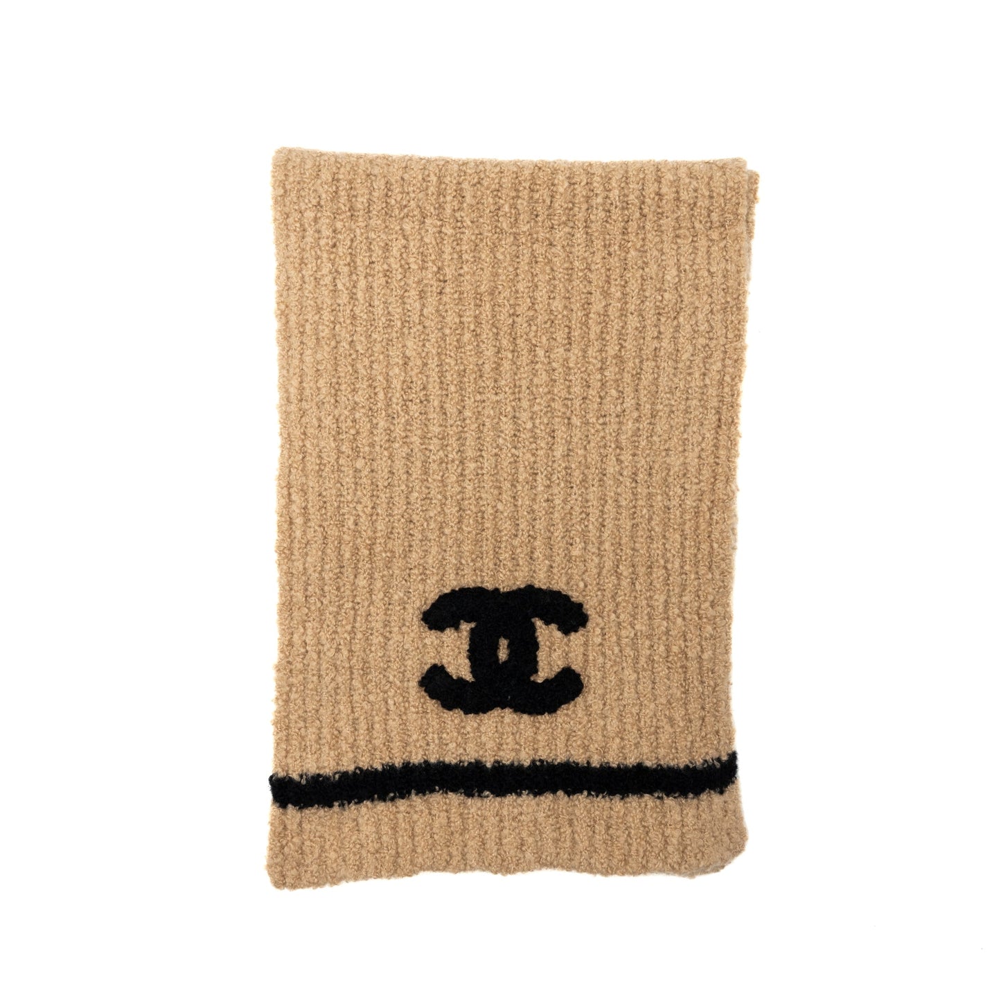 Chanel cashmere and logo scarf beige / black