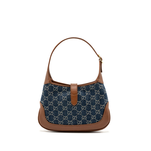 Gucci Jackie 1961 small shoulder bag denim / calfskin blue/ brown GHW