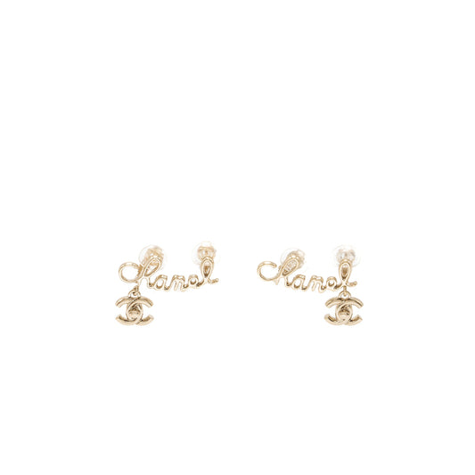 Chanel letter and cc drop ear clip gold tone