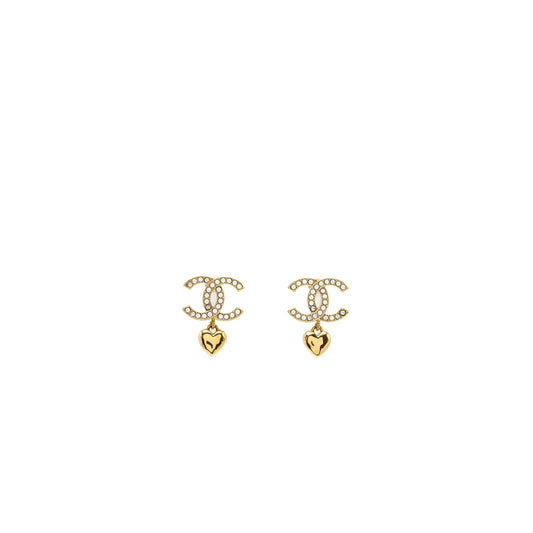 Chanel CC logo dropped earrings with Crystal Gold Tone