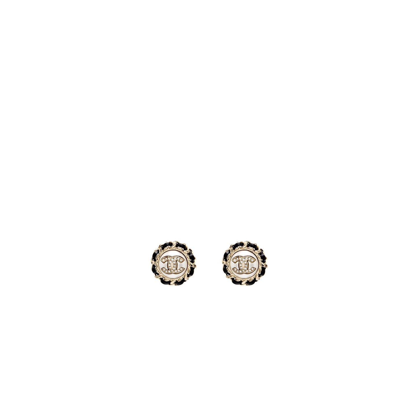 Chanel Round CC Logo Earrings Crystal/ Leather LGHW