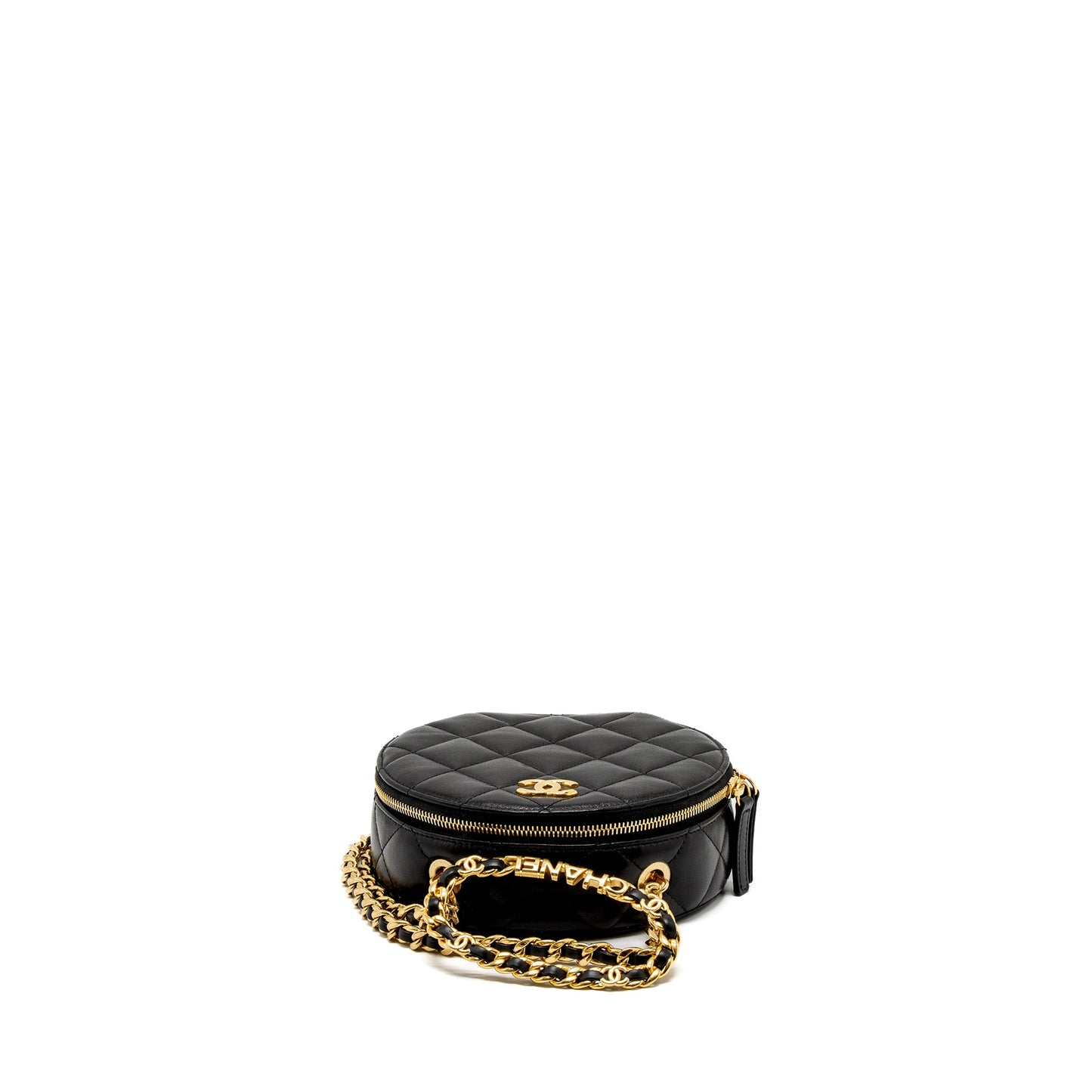 Chanel Round Vanity with Round Handle Crossbody Bag Lambskin Black GHW (Microchip)