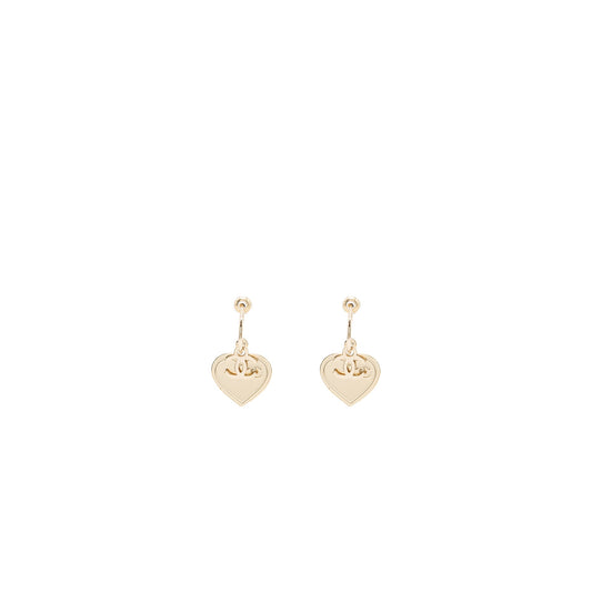 Chanel cc logo heart dropped earrings light gold tone