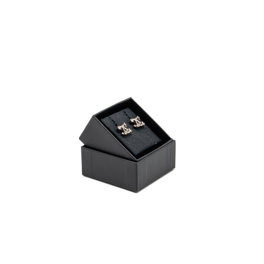Chanel Crystal CC Logo Earrings Ruthenium Silver Tone