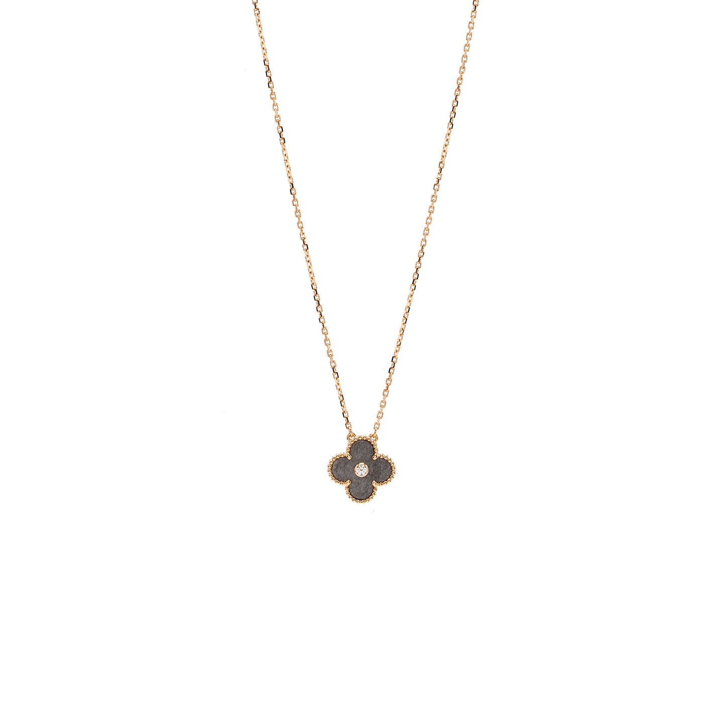 Van Cleef & Arpels 2023 Alhambra  Holiday Limited Pendant Silver Obsidian Rose Gold Diamond