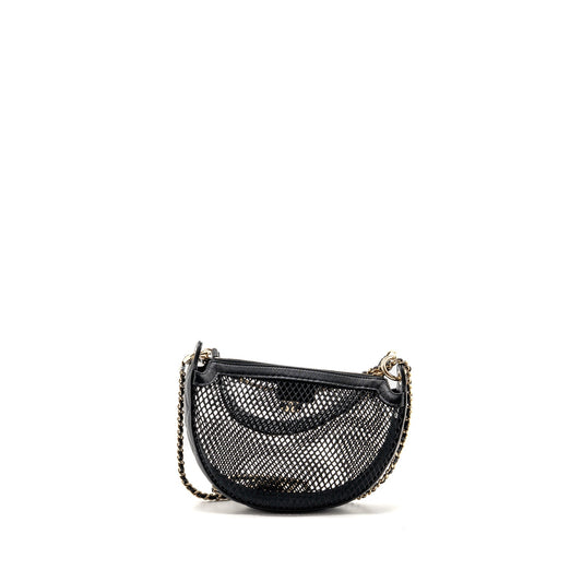 Chanel 25S half moon clutch with chain mesh / lambskin black LGHW (microchip)