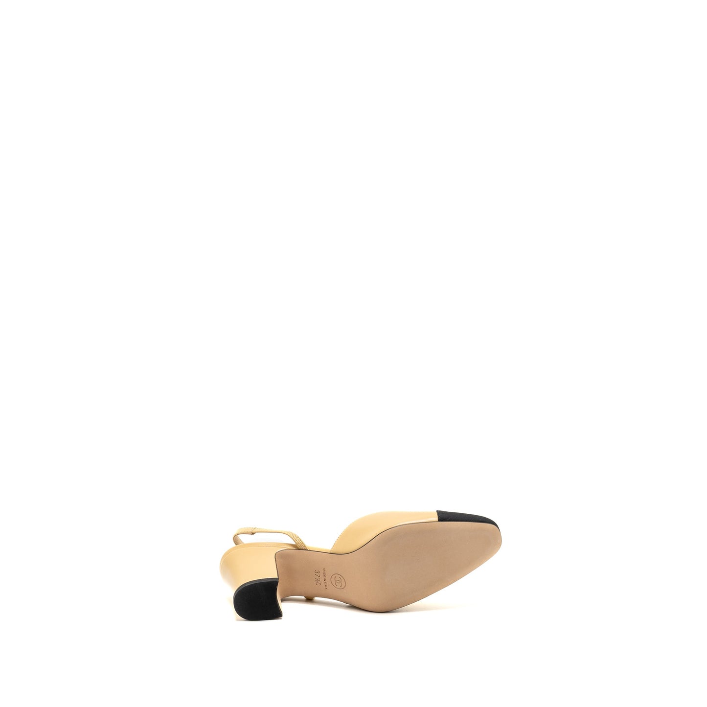 Chanel Size 37.5 Sling Back Beige/Black