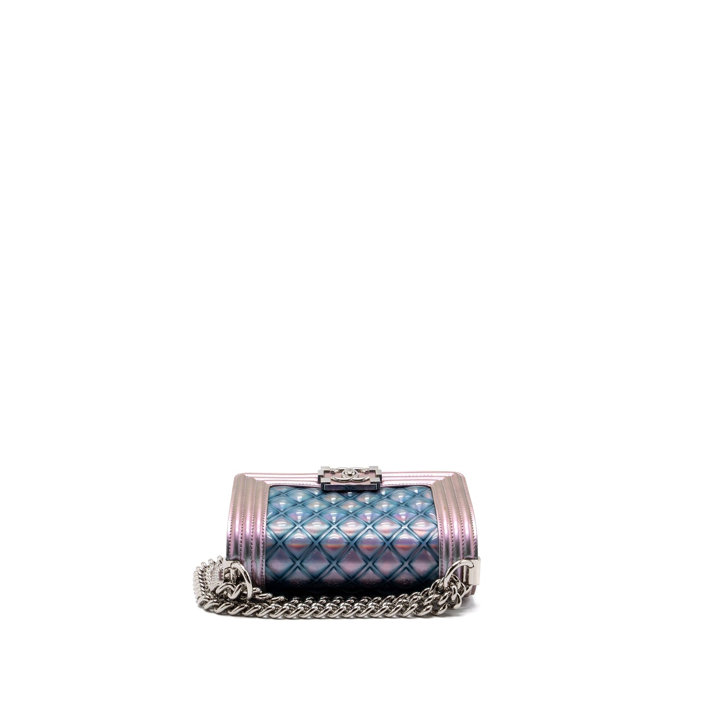 Chanel 18S small boy bag limited PVC / Patent calfskin leather iridescent light purple SHW