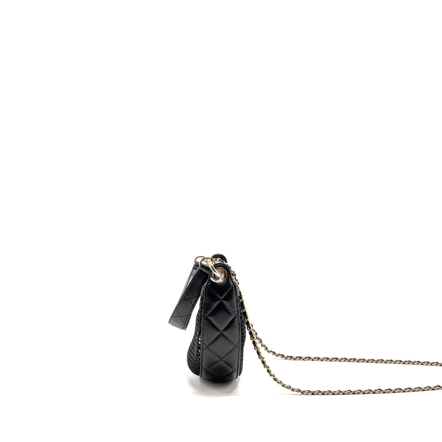 Chanel 25S half moon clutch with chain mesh / lambskin black LGHW (microchip)