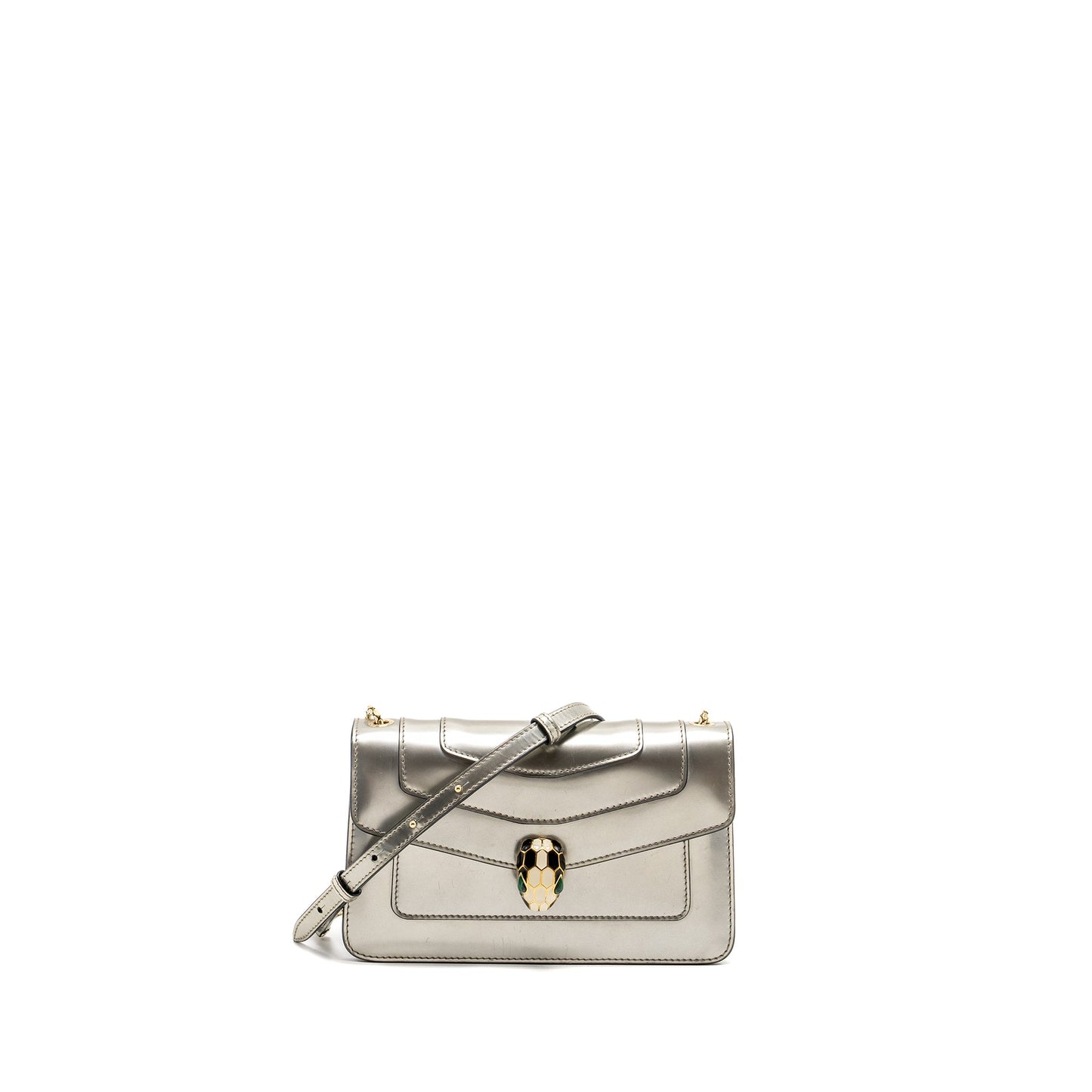BVLGARI Serpenti Forever Shoulder Bag Leather Silver LGHW