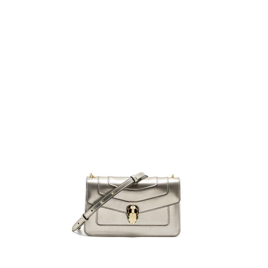 BVLGARI Serpenti Forever Shoulder Bag Leather Silver LGHW