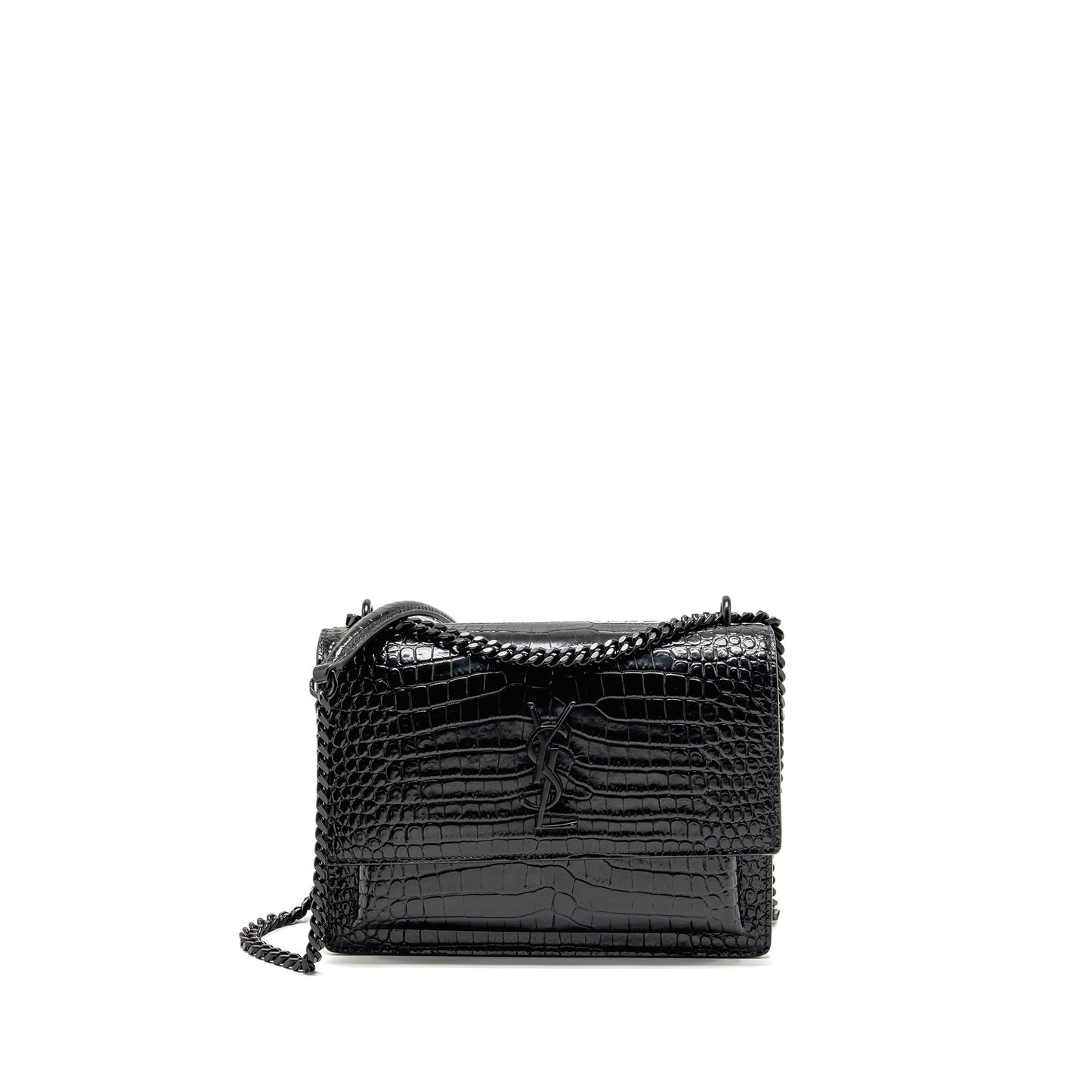 Saint Laurent/YSL Sunset Medium Crocodile-Embossed Calfskin SO Black